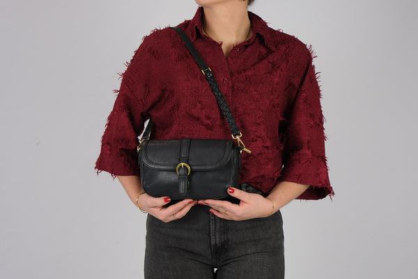 Leren schoudertas Maia zwart afbeelding 2